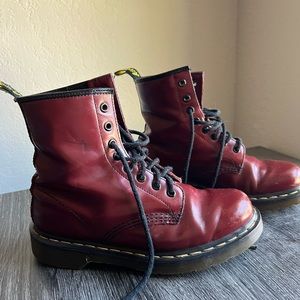 Dr. Martens 1460 Cherry Red lace up boots, size US 7. Some wear